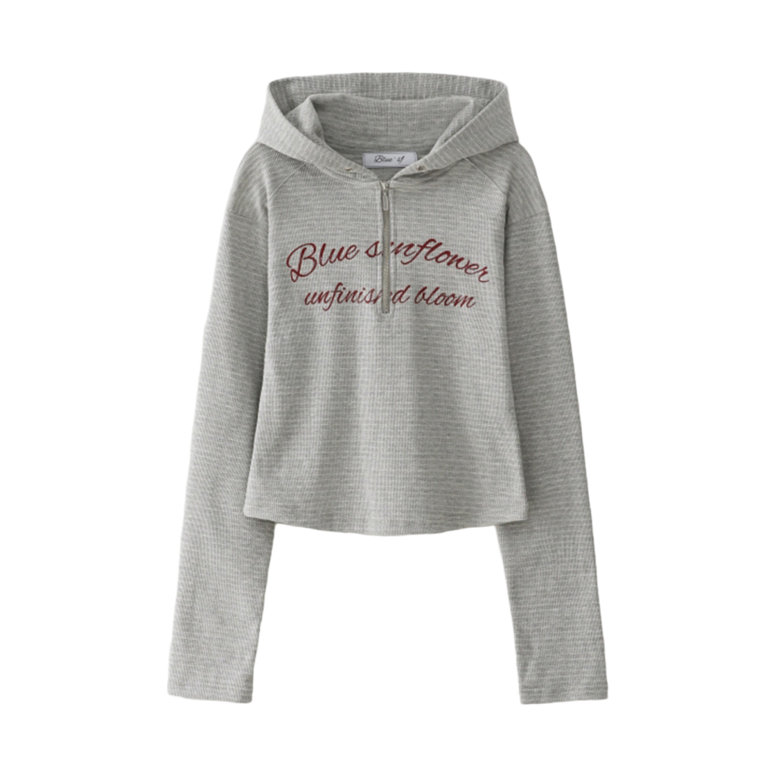 블루 선플라워 크롭 후드 하프집업 멜란지 그레이(Blue Sunflower Crop Hood Half-Zip Melange Grey)