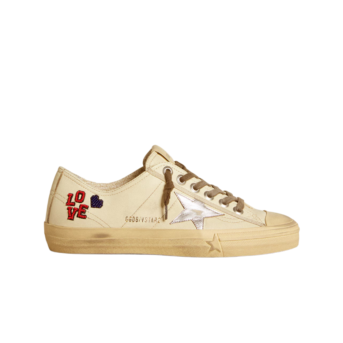 GWF00129-F006650-11548 (W) Golden Goose V-Star Silver Nappa Star Sneakers Ecru