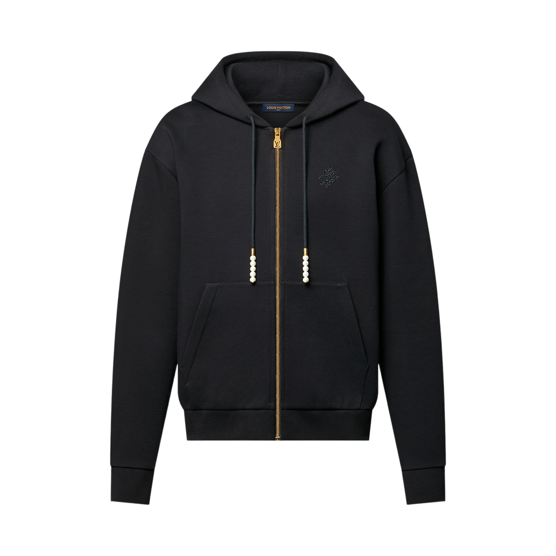루이비통 자수 지퍼 저지 후드 블랙(Louis Vuitton Embroidered Zipped Jersey Hoodie Black)