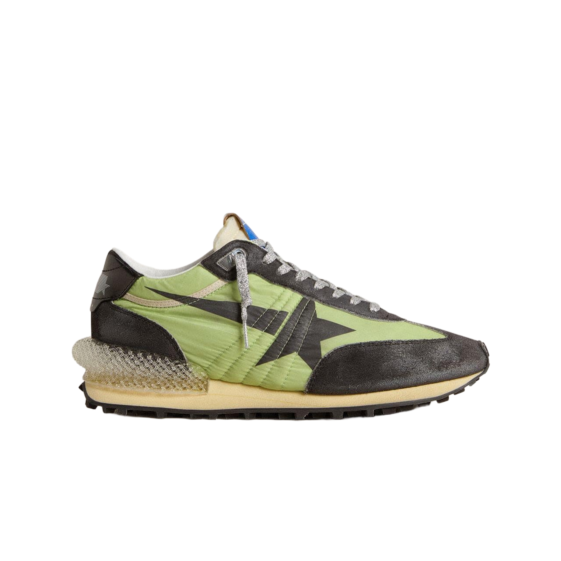 GWF00684-F007400-35684 (W) Golden Goose Marathon Nylon Upper Black Star Black Laminated Leather Heel Tab Sneakers Green