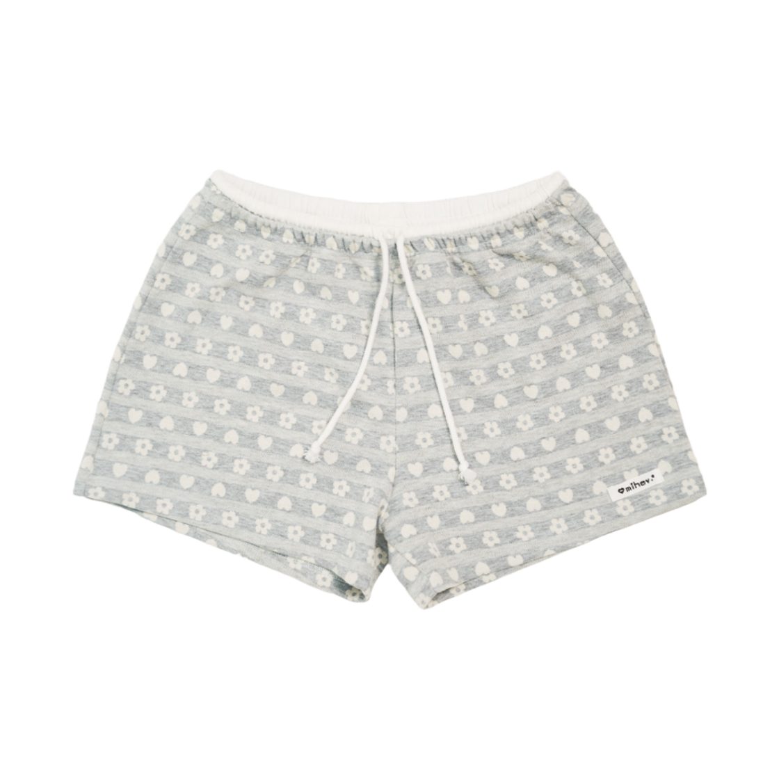 미헤브 플라워 하트 빈티지 레이어드 쇼츠 그레이(mihev Flower Heart Vintage Layered Shorts Gray)