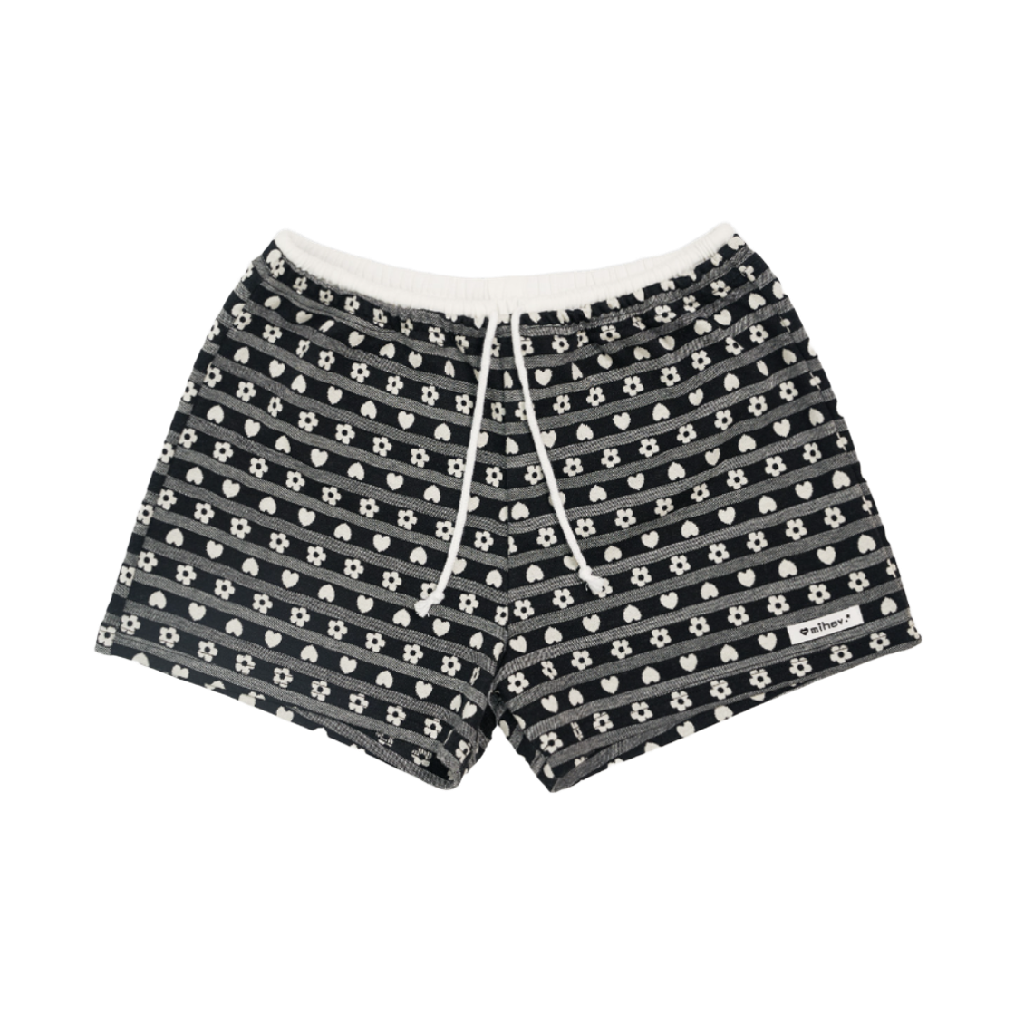 2FBSP001B mihev Flower Heart Vintage Layered Shorts Black
