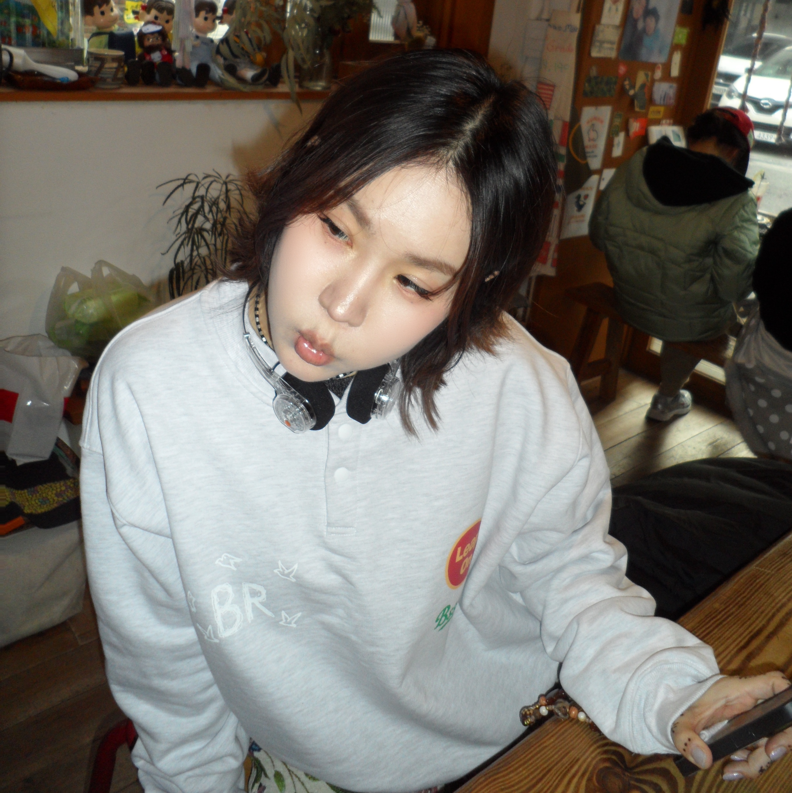 Bsrabbit Br Snap Henry Neck Sweatshirt Heather Gray 착용 스타일 - 2