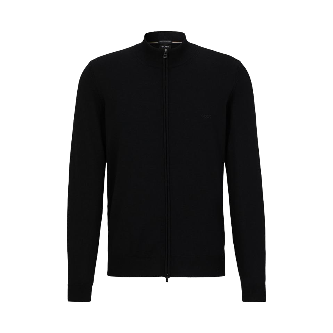 휴고 보스 자수 로고 버진 울 집업 가디건 블랙(Hugo Boss Embroidered Logo Virgin Wool Zip-Up Cardigan Black)