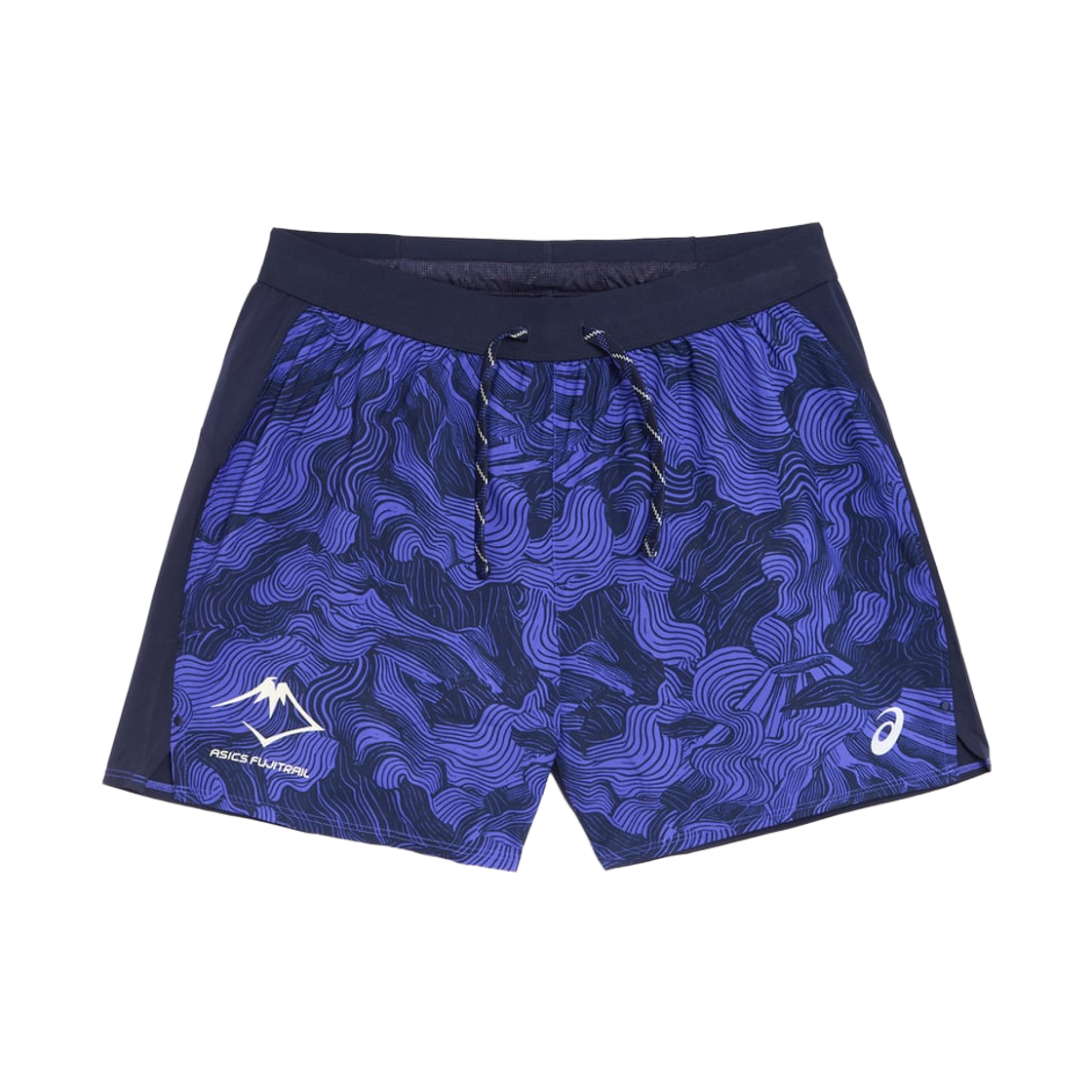 아식스 후지트레일 올 오버 프린트 5인치 쇼츠 미드나잇 코발트 버스트(Asics Fujitrail All Over Print 5 Inch Shorts Midnight Cobalt Burst)