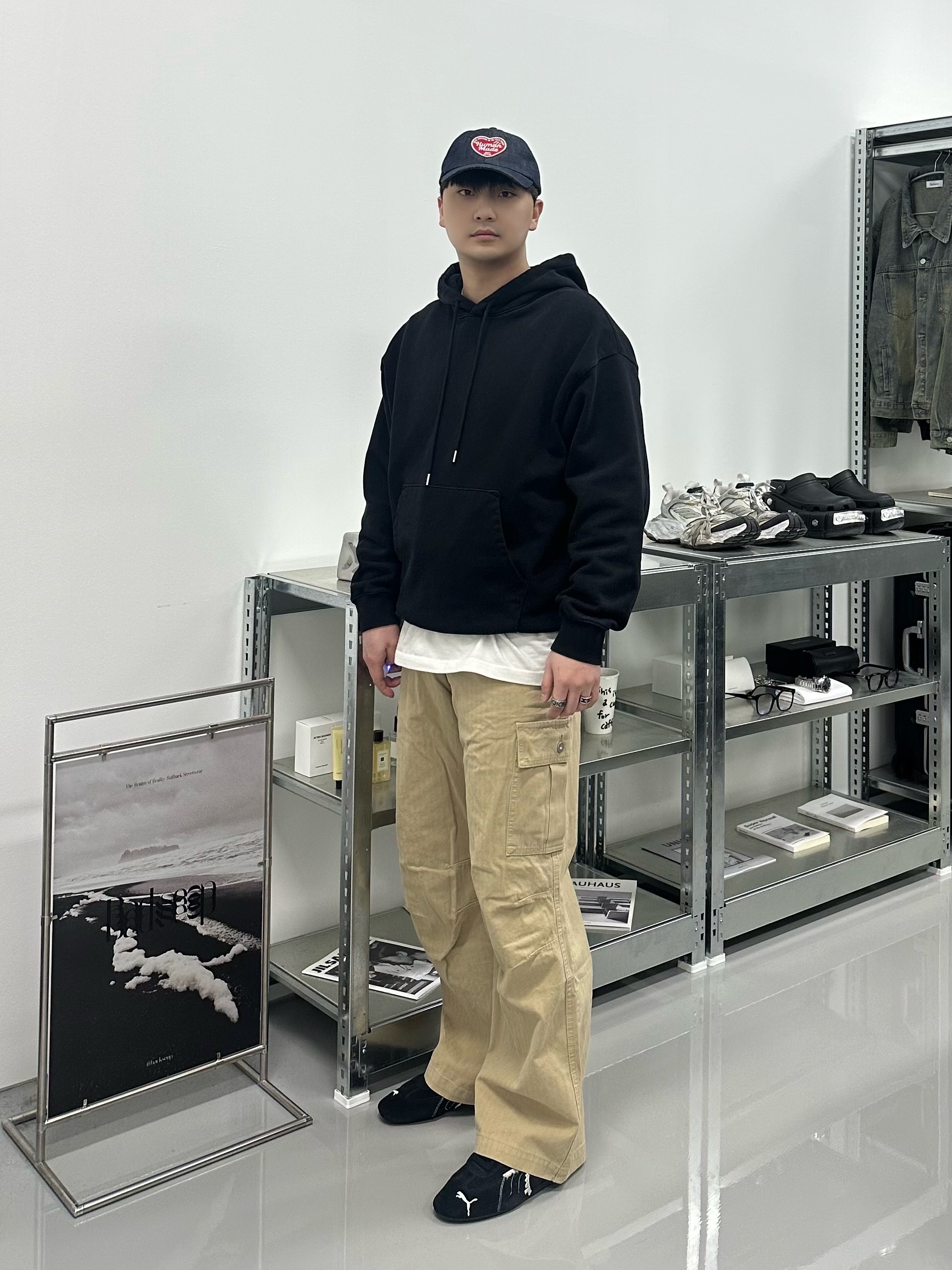 Human Made 6 Panel Denim Cap Indigo 착용 스타일 - 1