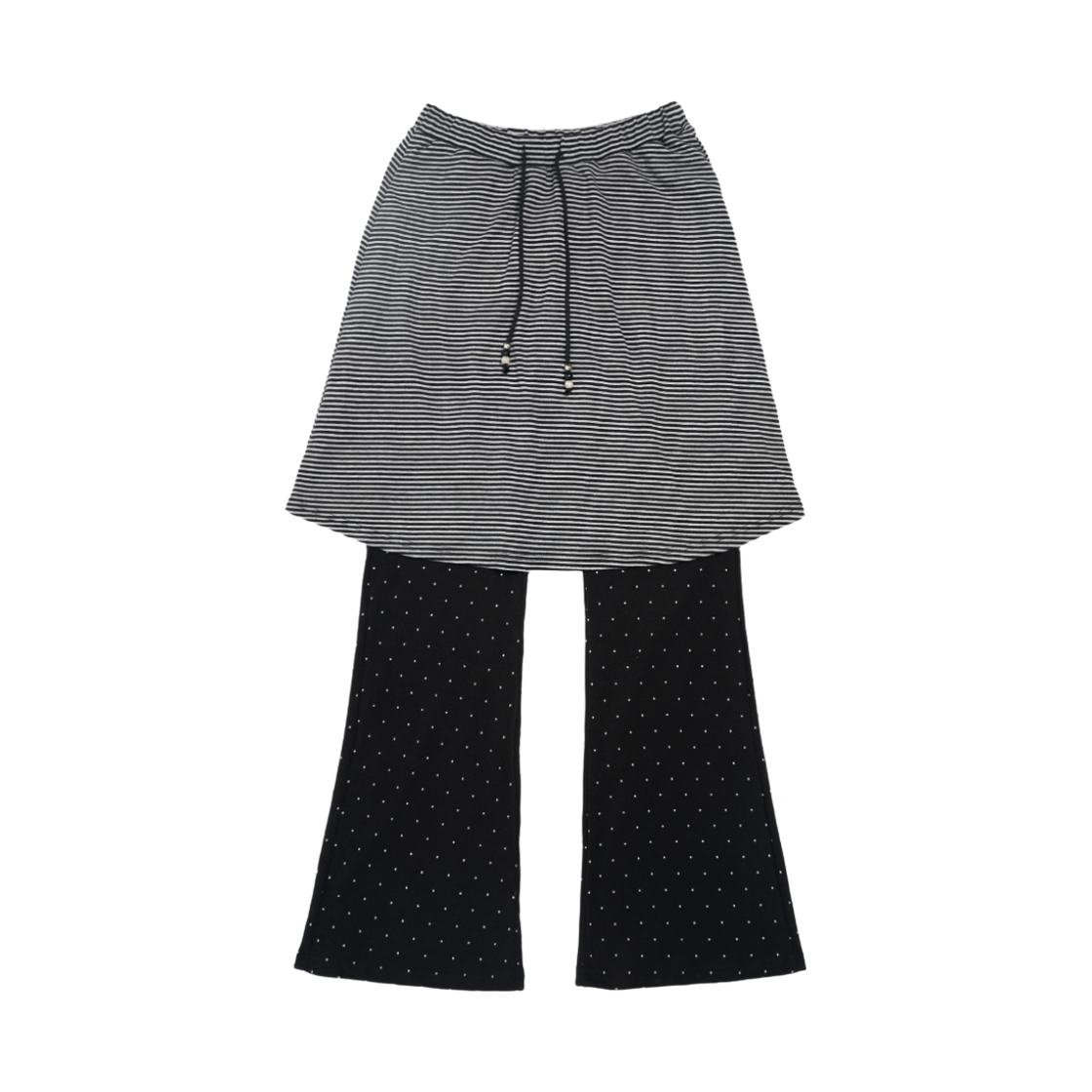 미헤브 도트 스트라이프 레이어드 스커트팬츠 블랙(mihev Dot Stripe Layered Skirt Pants Black) - 1