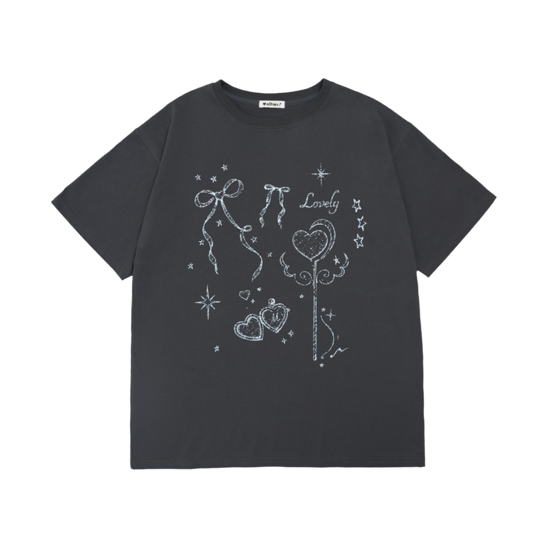 미헤브 미유 러블리 참 오버핏 반팔 티셔츠 차콜(mihev Miyu Lovely Charm Oversized T-Shirt Charcoal)