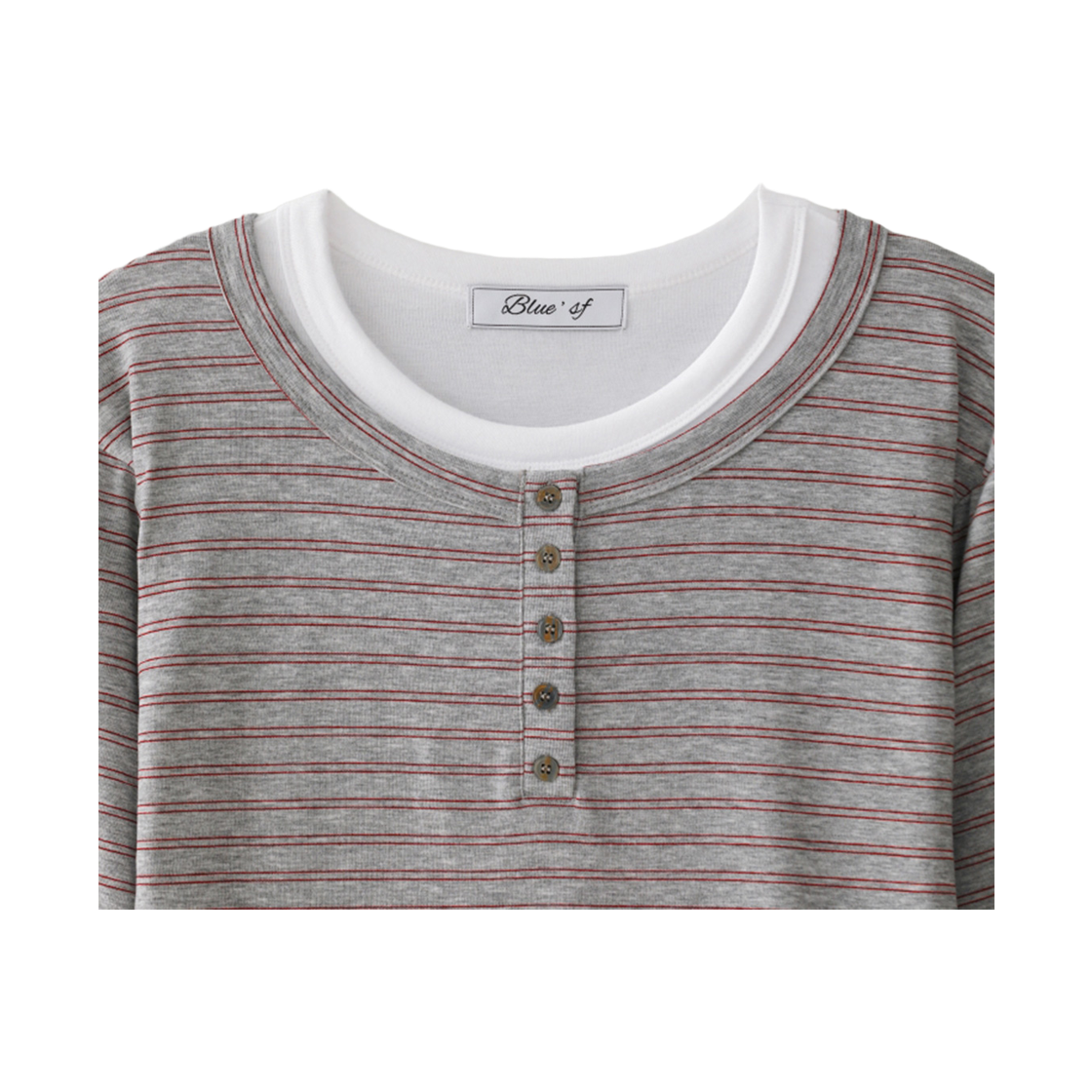 블루 선플라워 더블 레이어드 헨리넥 멜란지 그레이(Blue Sunflower Double Layer Henley Neck Melange Grey) - 4