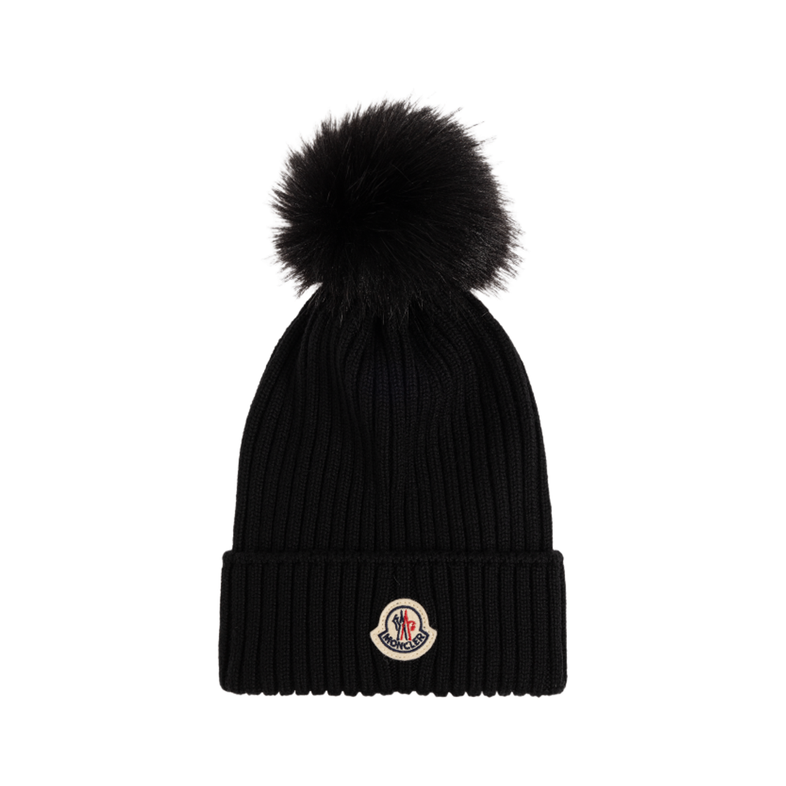(키즈) 몽클레르 패치 로고 폼폼 울 비니 블랙 - 26SS((Kids) Moncler Patch Logo Pom Pom Wool Beanie Black - 26SS)
