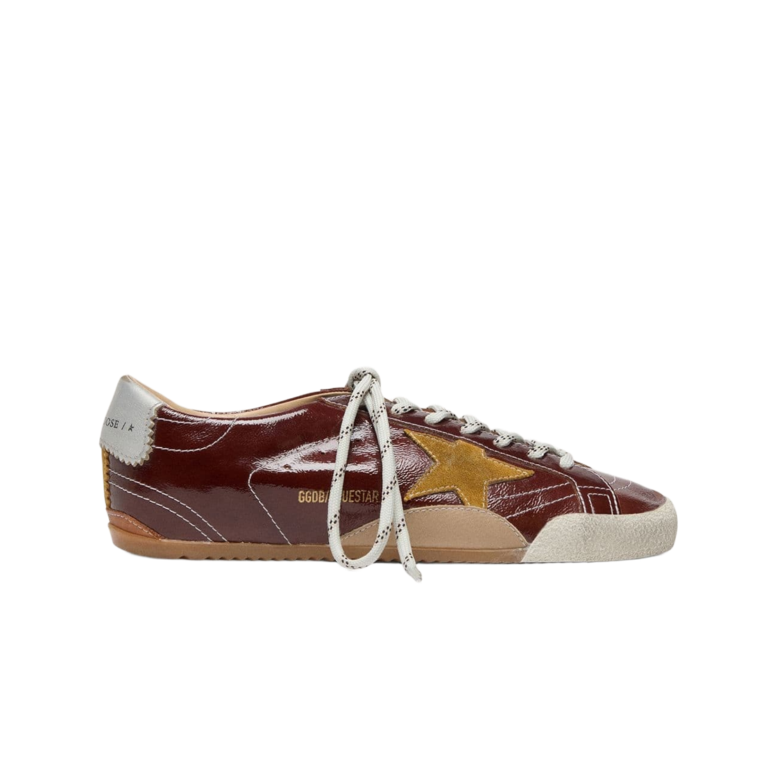 GWF00922-F007392-40532 (W) Golden Goose True-Star Naplak with Suede Star and Silver Nappa Heel Tab Burgundy Yellow