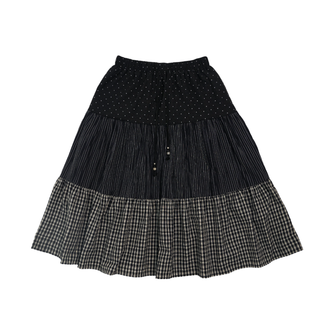 미헤브 쓰리패턴 셔링 빈티지 스커트 블랙(mihev Three-Pattern Shirring Vintage Skirt Black)