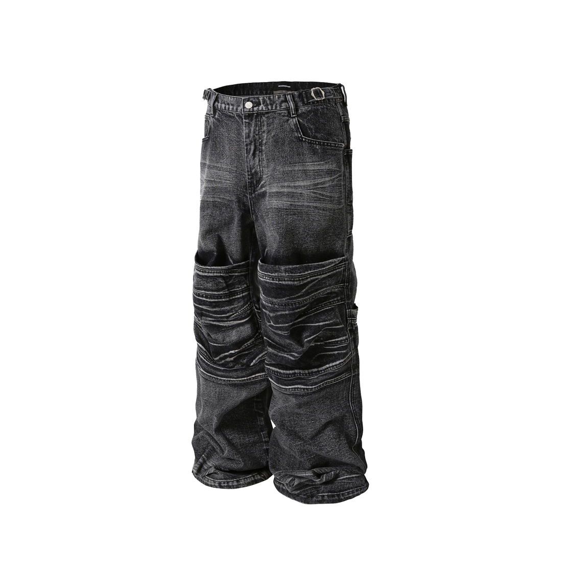 로어링라드 워시드 플립 니 데님 팬츠 블랙(ROARINGRAD Washed Flip Knee Denim Pants Black)