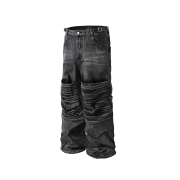 ROARINGRAD Washed Flip Knee Denim Pants Black