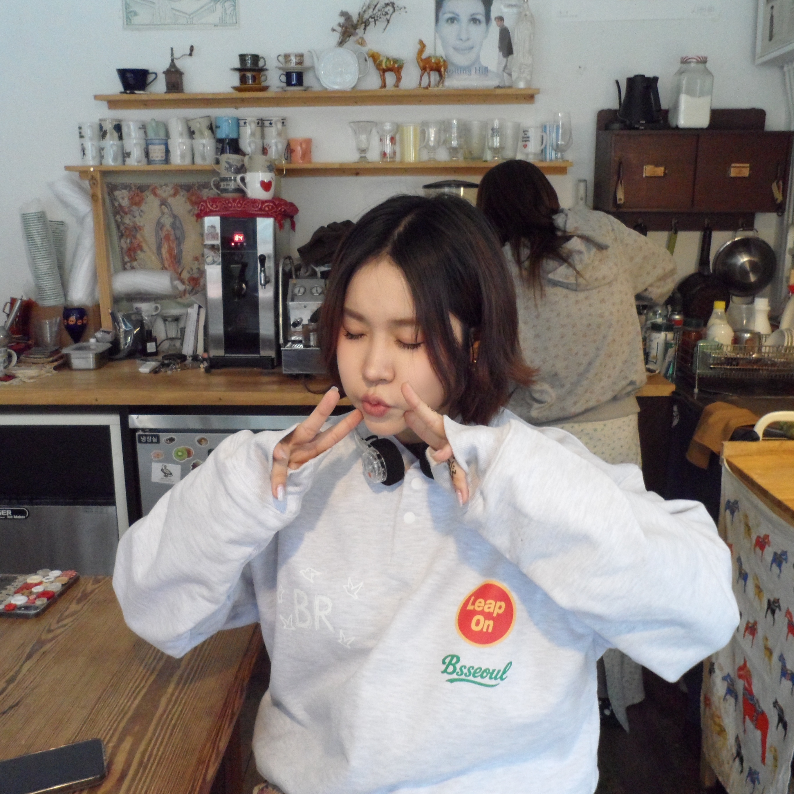 Bsrabbit Br Snap Henry Neck Sweatshirt Heather Gray 착용 스타일 - 1