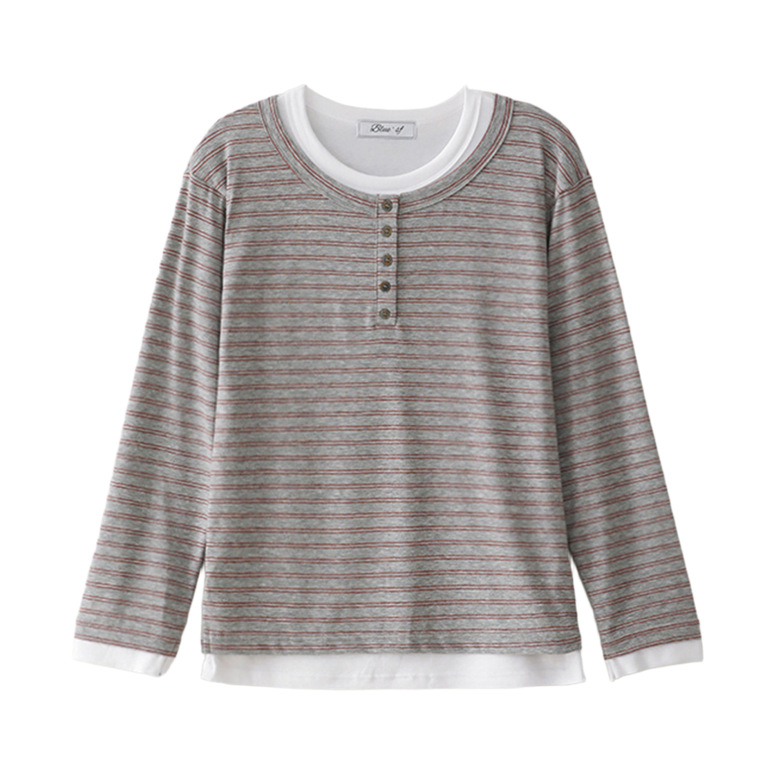 블루 선플라워 더블 레이어드 헨리넥 멜란지 그레이(Blue Sunflower Double Layer Henley Neck Melange Grey)