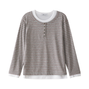 Blue Sunflower Double Layer Henley Neck Melange Grey