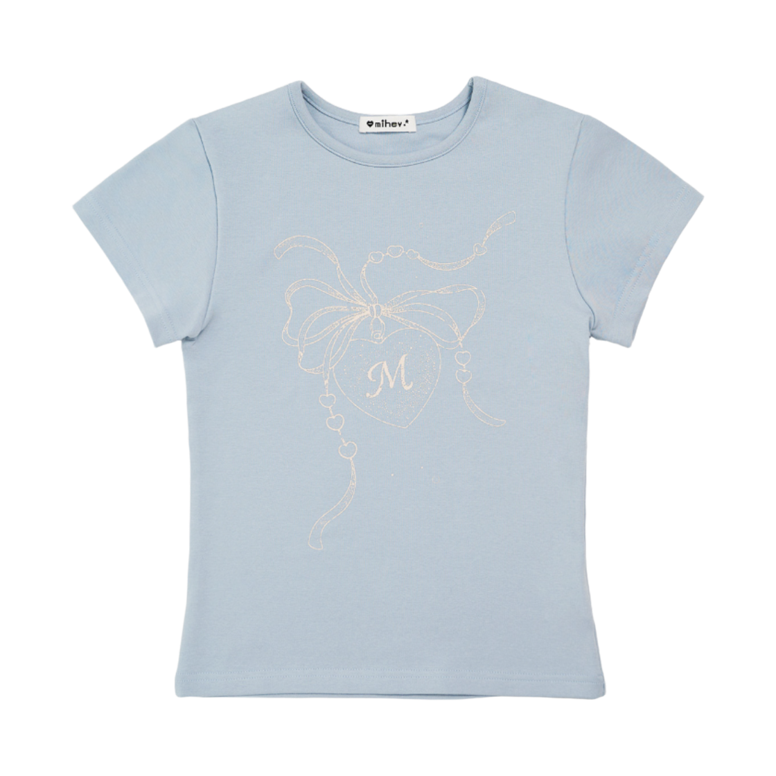 미헤브 M 하트 펜던트 반팔 티셔츠 스카이블루(mihev M Heart Pendant T-Shirt Sky Blue) - 1