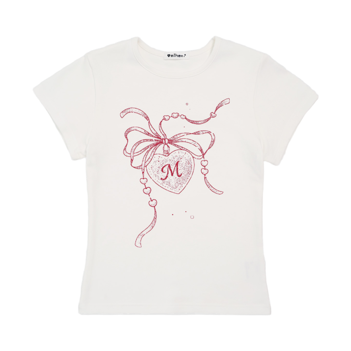 미헤브 M 하트 펜던트 반팔 티셔츠 화이트(mihev M Heart Pendant T-Shirt White)