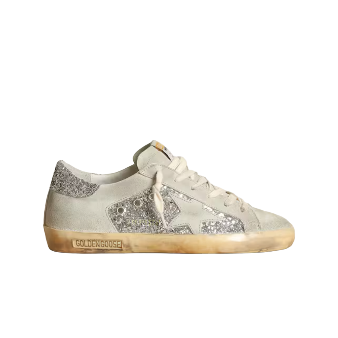 GWF00103-F003401-60369 (W) Golden Goose Superstar Ice Grey Suede Star Silver Glitter Heel Tab Sneakers Ice Grey