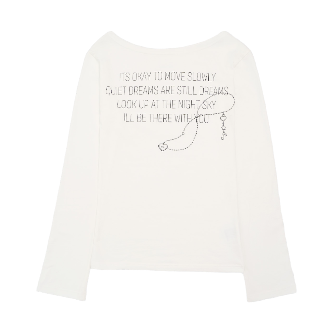 미헤브 M 네크리스 그래픽 보트넥 롱슬리브 티셔츠 화이트(mihev M Necklace Graphic Boat Neck Long Sleeve White)