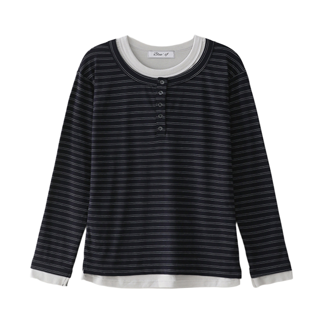 블루 선플라워 더블 레이어드 헨리넥 네이비(Blue Sunflower Double Layer Henley Neck Navy)