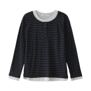Blue Sunflower Double Layer Henley Neck Navy