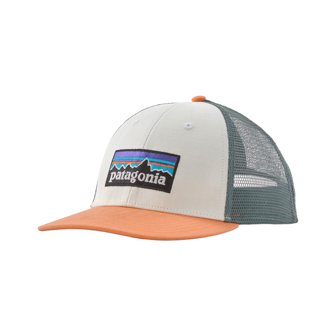 38283 Patagonia P-6 Logo Lopro Trucker Hat White W Peach Sherbet