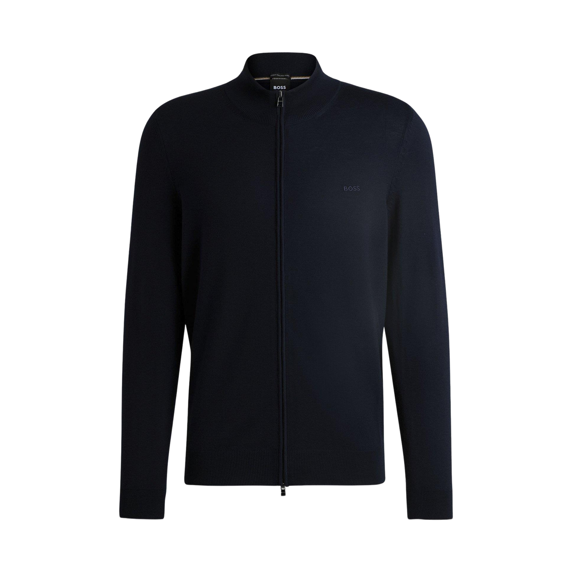 50476347-404 Hugo Boss Embroidered Logo Virgin Wool Zip-Up Cardigan Dark Blue