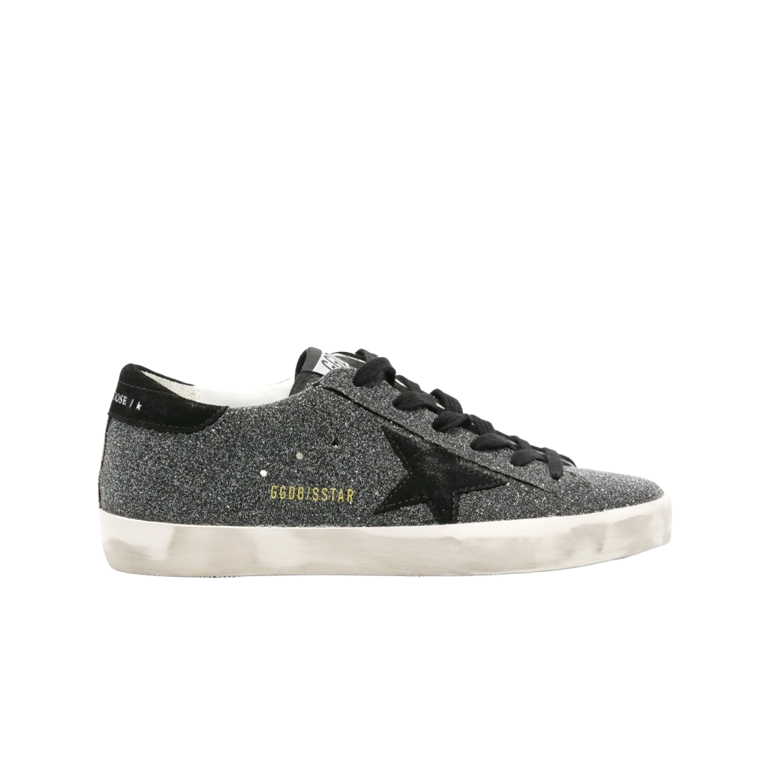 GWF00101-F005170-90100 (W) Golden Goose Superstar Swarovski Crystal Black Suede Star Heel Tab Sneakers Black