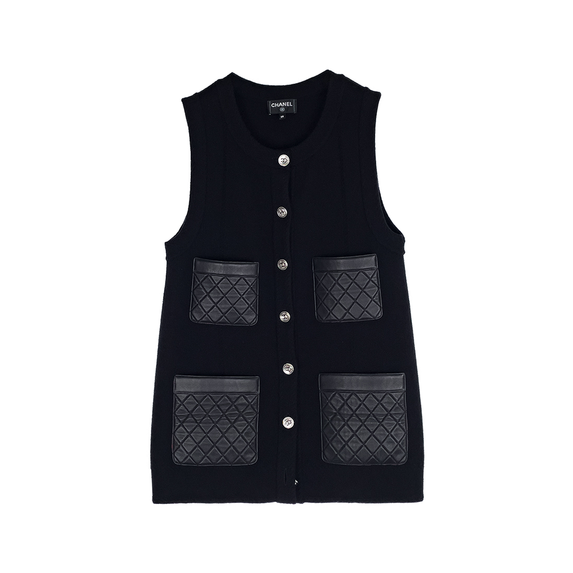 샤넬 24B 램스킨 포켓 캐시미어 베스트 자켓 38 블랙(Chanel 24B Lambskin Pocket Cashmere Vest Jacket 38 Black)