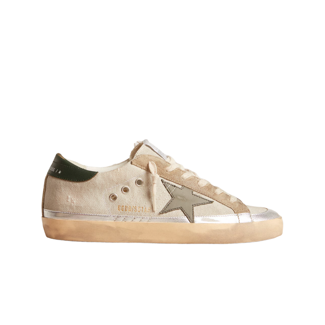 GWF00484-F005943-60521 (W) Golden Goose Superstar Green Leather Star Heel Tab Canvas Sneakers Grey