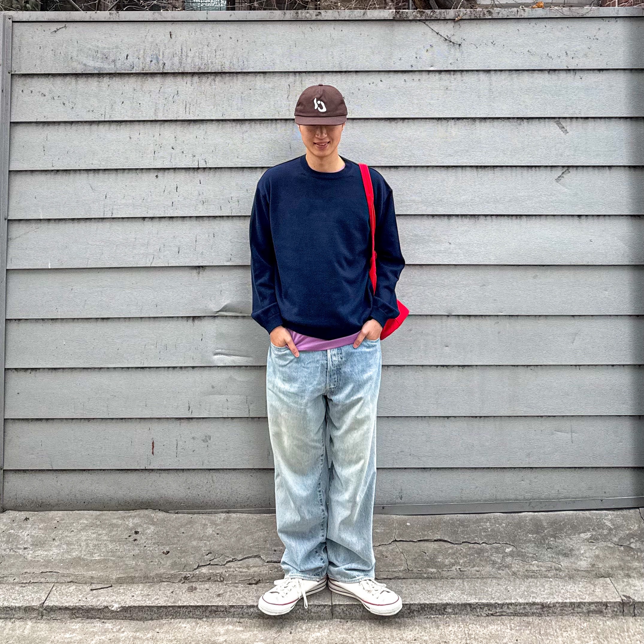 Knitted Basic Essential Crop Round Knit Navy, Converse Chuck 70 Ox Parchment 착용 스타일 - 1
