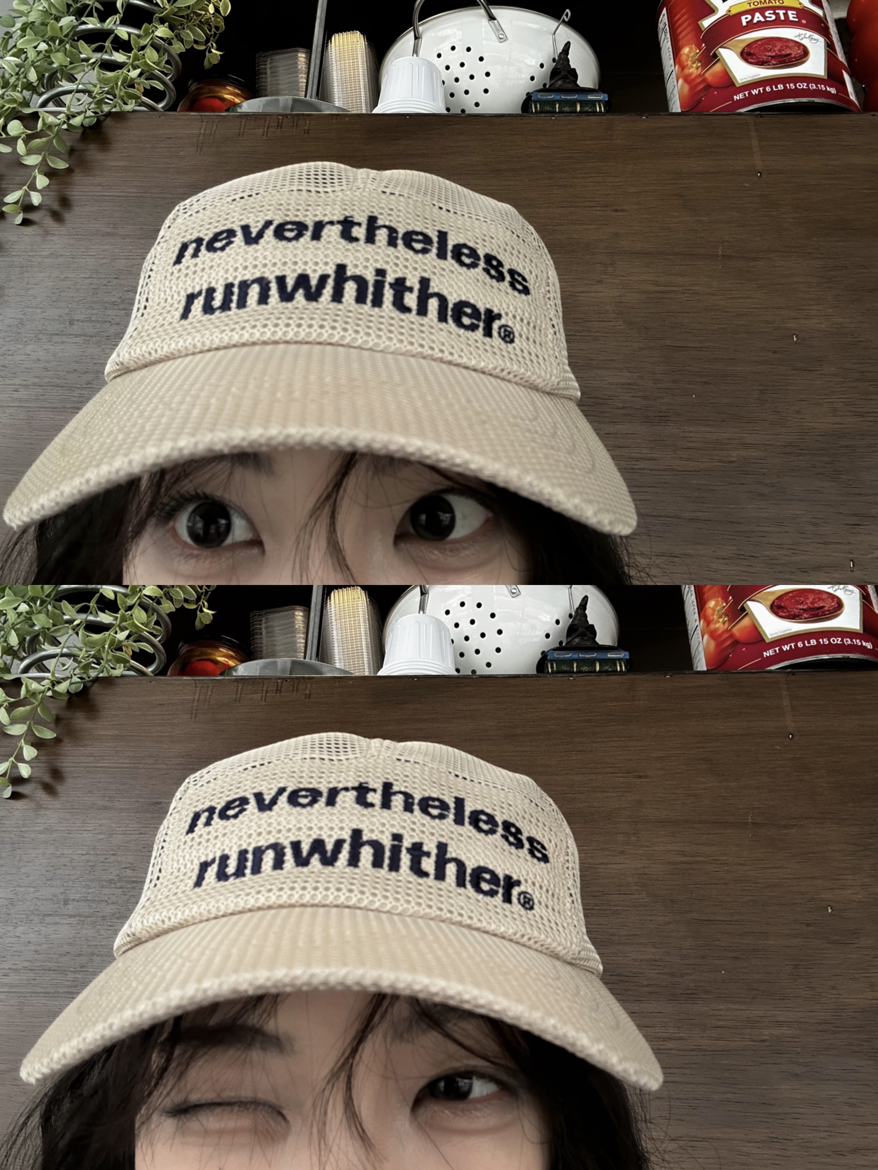 [KREAM 단독] runwhither Mesh Cap Beige 착용 스타일 - 1