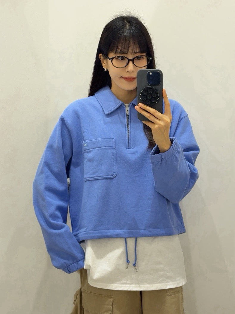 (W) Uniqlo x JW Anderson Half Zip Sweatshirt Blue, Fritur Kyoto Cargo Pants Beige_F251PT01 착용 스타일