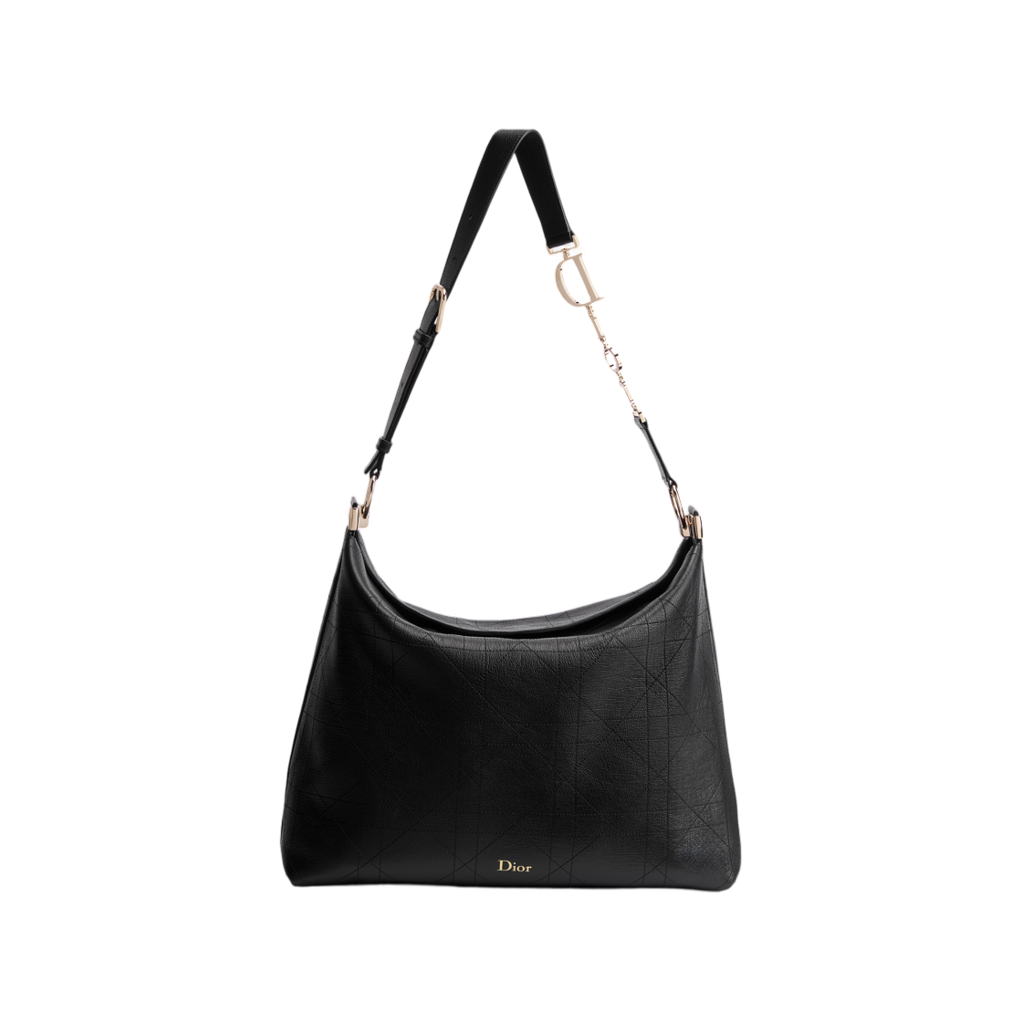 M1411OHJW-M911 Dior Large Diorly Bag Flat Cannage Calfskin Black