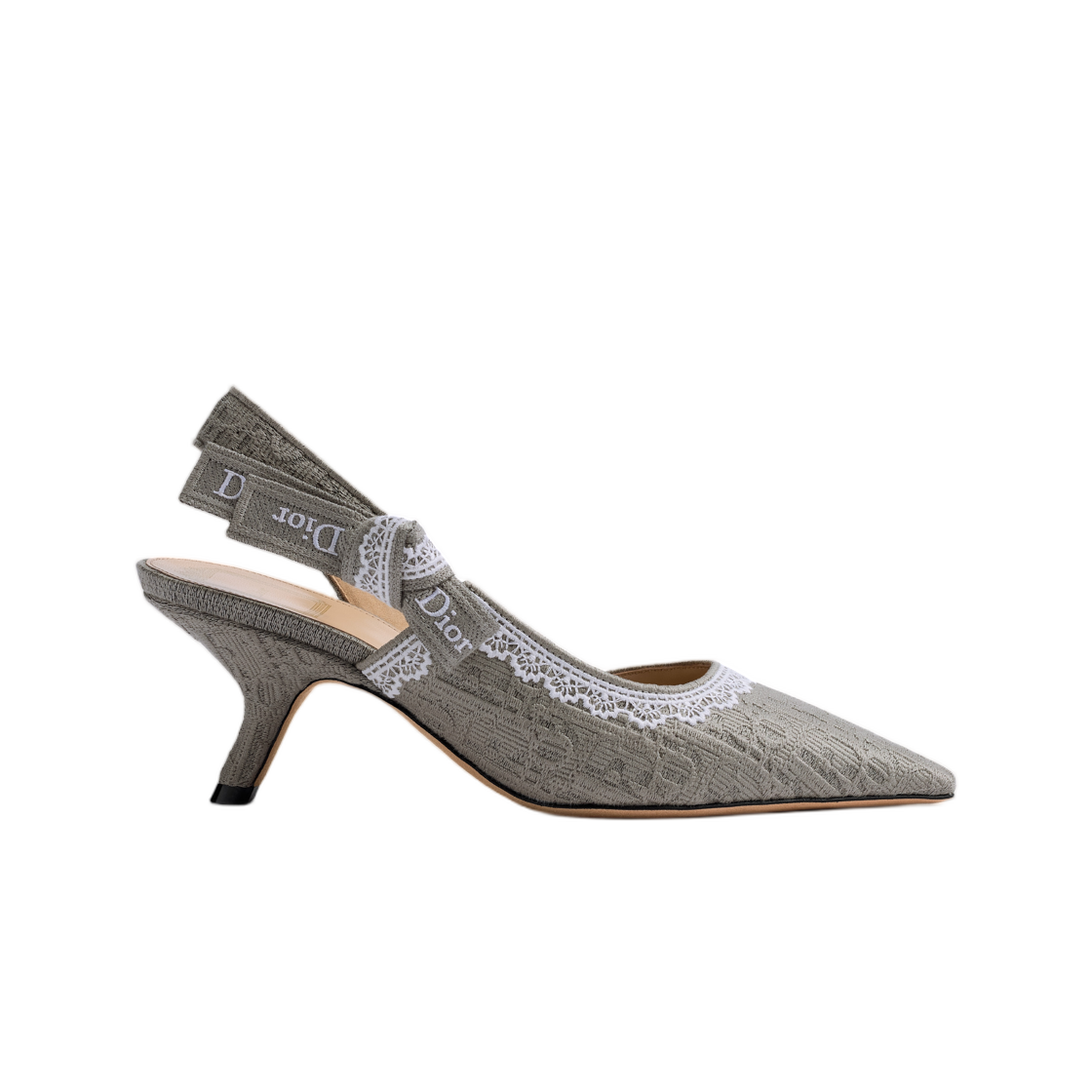 (W) 디올 자디올 슬링백 펌프 디올 오블리크 자수 코튼 에크루 레이스 그레이 트리아농((W) Dior J'Adior Slingback Pump Dior Oblique Embroidered Cotton With Ecru Lace Gray Trianon) - 1