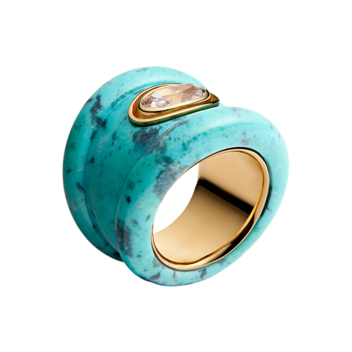 (W) 디올 락스 링 피니쉬 메탈 스톤 이펙트 레진 앤 스파클링 크리스탈 골드((W) Dior Rocks Ring Finish Metal Stone Effect Resin And Sparkling Crystal Gold) - 1