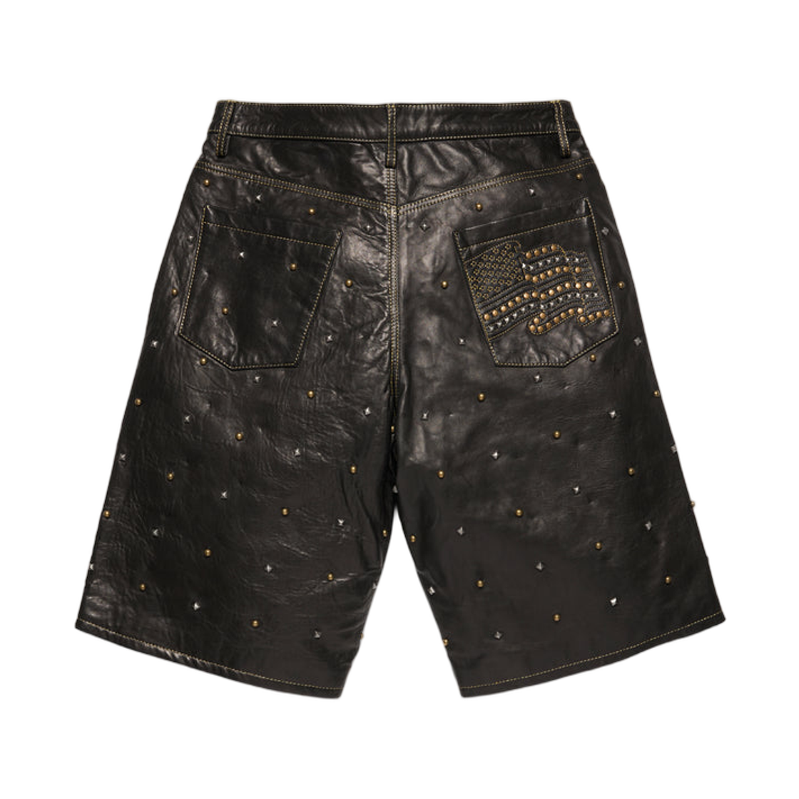 데님 티어스 리베르타스 스터드 레더 쇼츠 블랙(Denim Tears Libertas Studded Leather Shorts Black) - 2