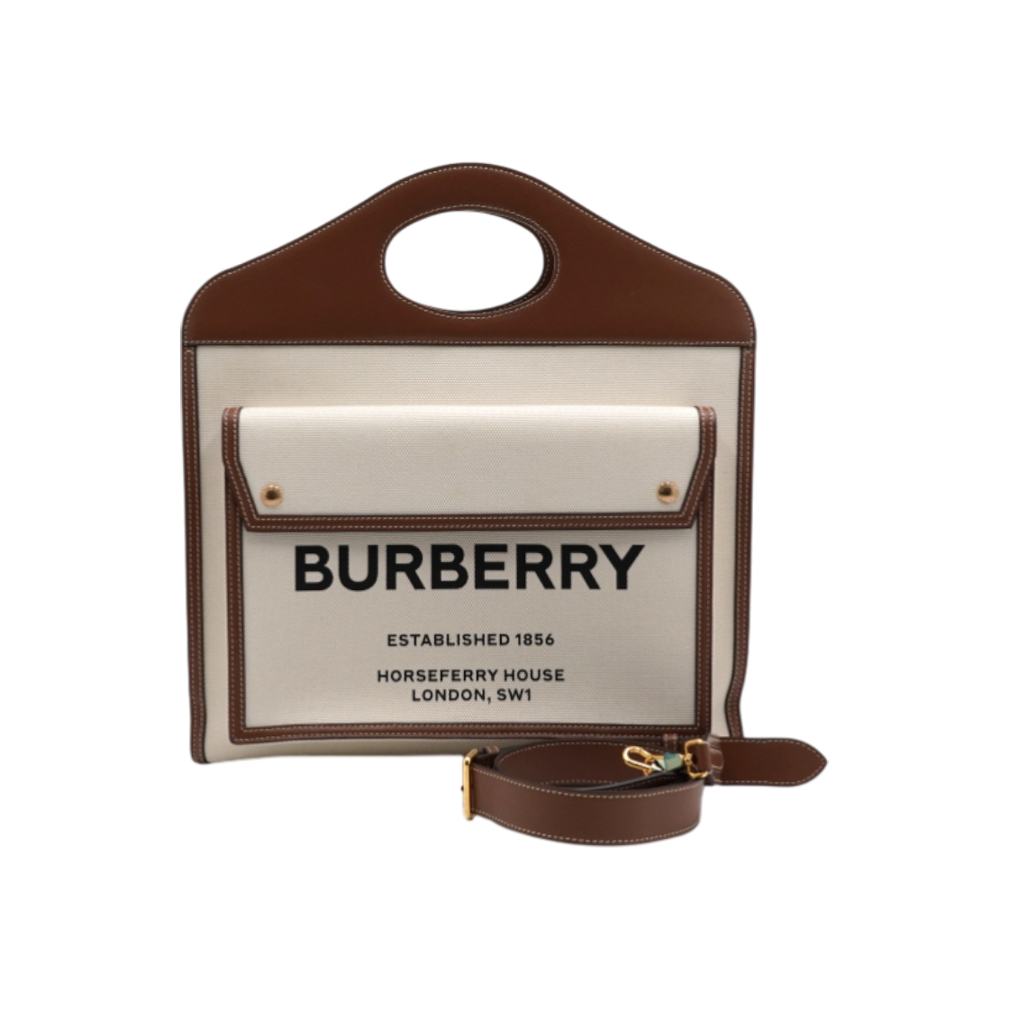 ITTUWRFQ4WUG Burberry Two-Tone Medium Canvas Leather Pocket Tote & Shoulder Bag