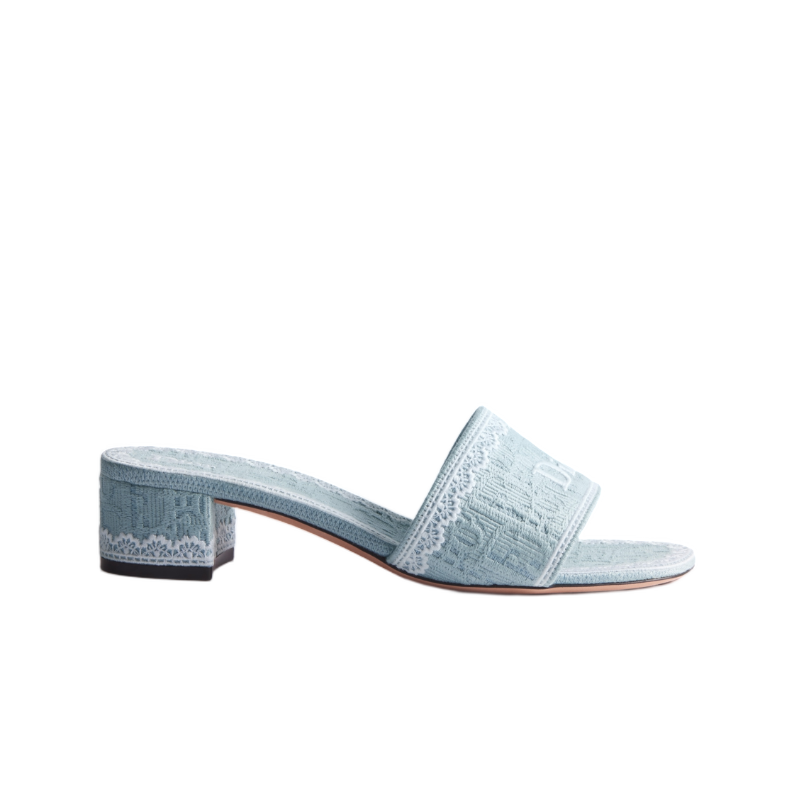(W) 디올 덴텔 뮬 힐 디올 오블리크 자수 코튼 에크루 레이스 블루 씨엘((W) Dior Dentelle Mule Heel Dior Oblique Embroidered Cotton With Ecru Lace Bleu Ciel) - 1