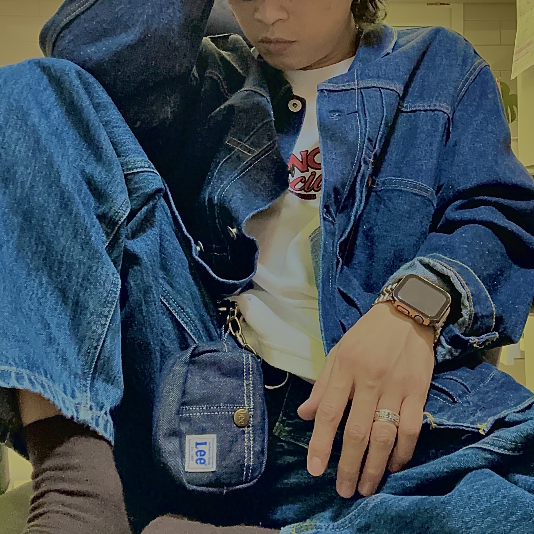 PLAC Egypt Denim Curved Wide Denim Pants P53 Mid Blue 착용 스타일