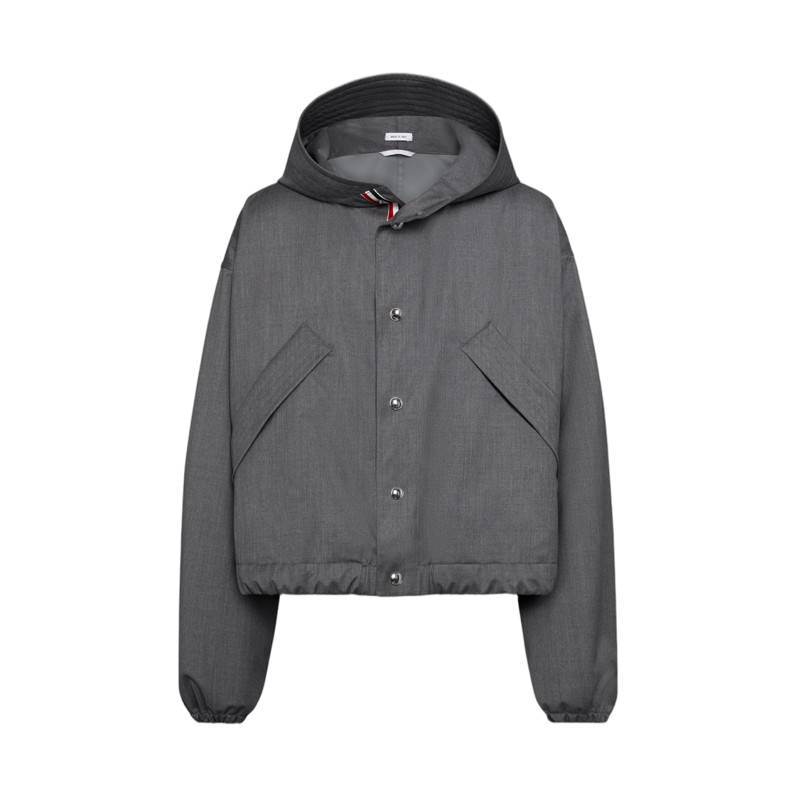 톰브라운 테크 울 트윌 2 레이어 크롭 파카 메드 그레이(Thom Browne Tech Wool Twill 2 Layer Cropped Parka Med Grey)