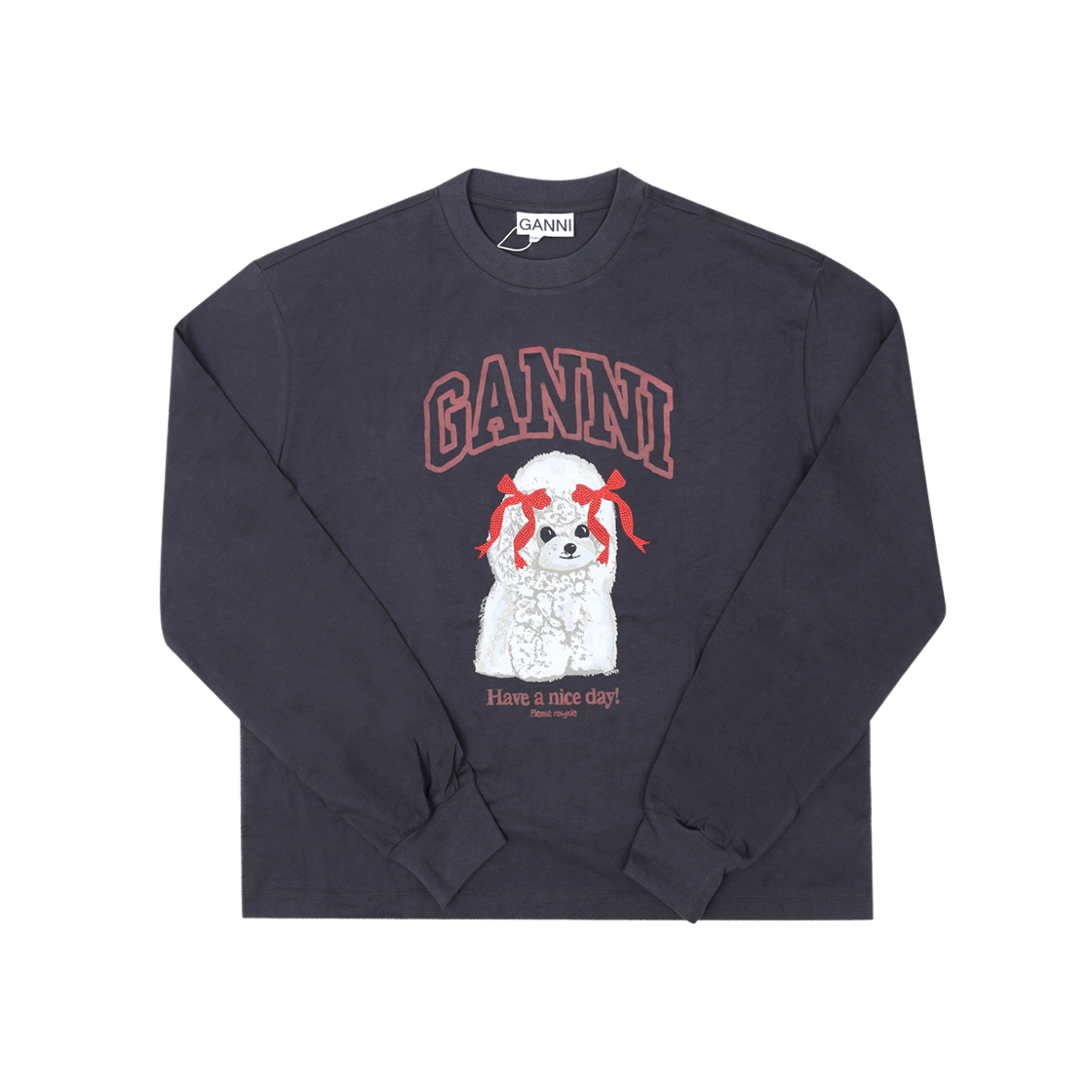 A1050036 252 [20% 쿠폰] (W) Ganni Grey Poodle Long Sleeve T-Shirt Phantom