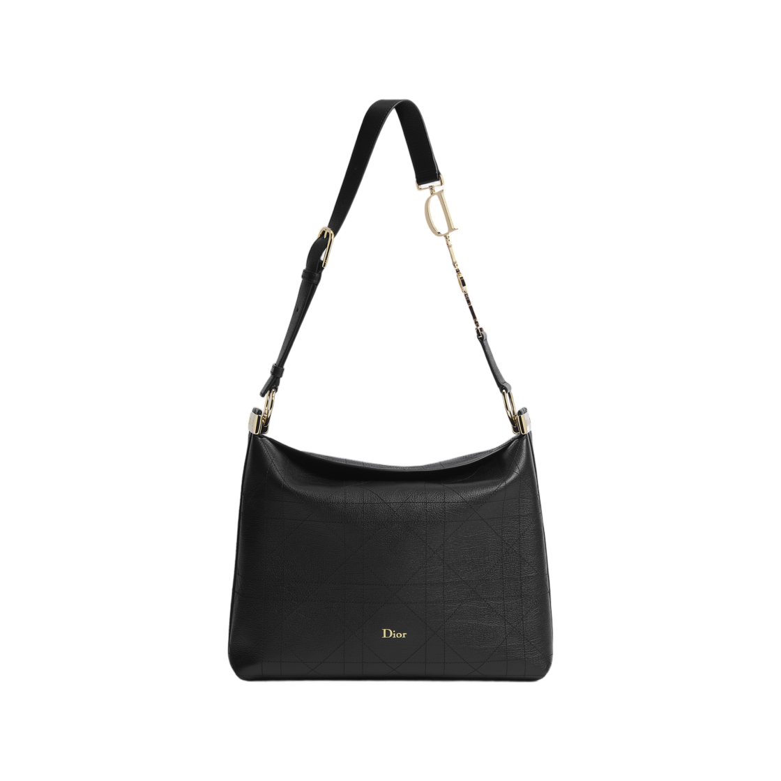 M1412OHJW-M911 Dior Medium Diorly Bag Flat Cannage Calfskin Black