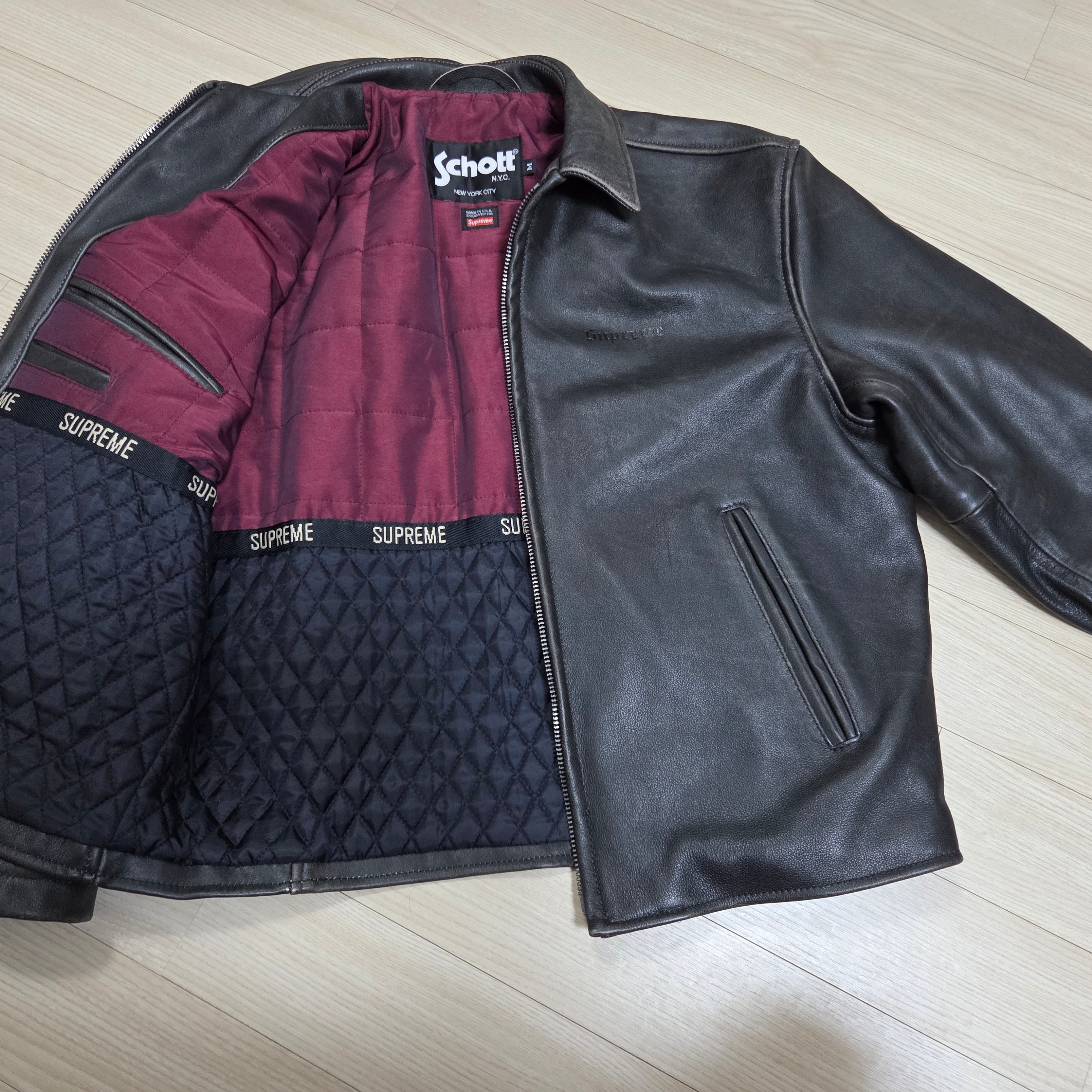 Supreme x Schott Leather Racer Jacket Black - 25FW 착용 스타일