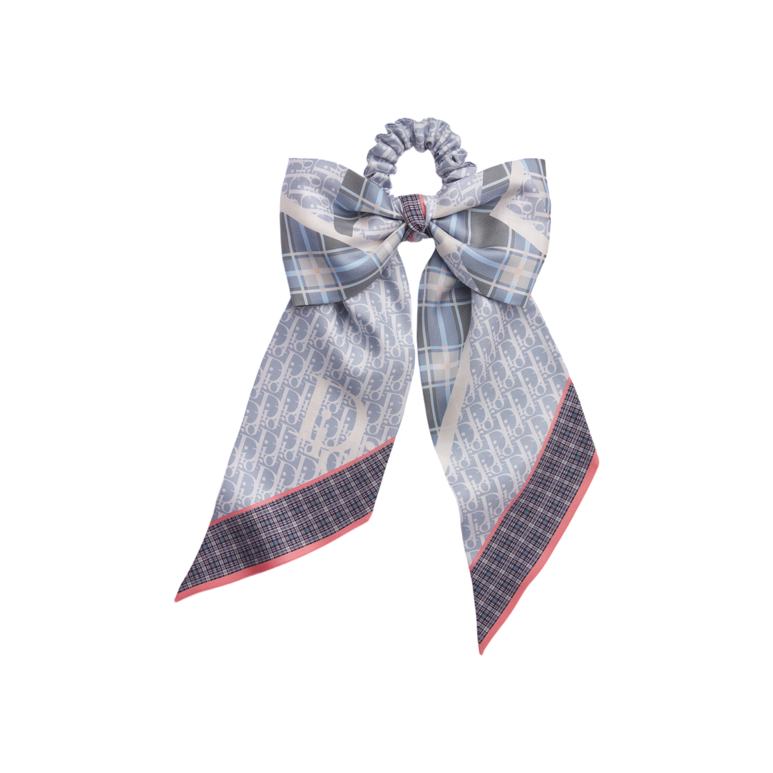 CPS00012ASKO-C580 (W) Dior Infini Tartan Diorette Hair Tie Silk Twill Bleu Ciel