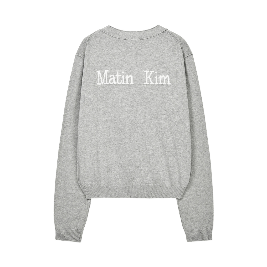 (W) 마뗑킴 백 로고 스냅 버튼 가디건 그레이((W) Matin Kim Back Logo Snap Button Cardigan In Grey) - 2