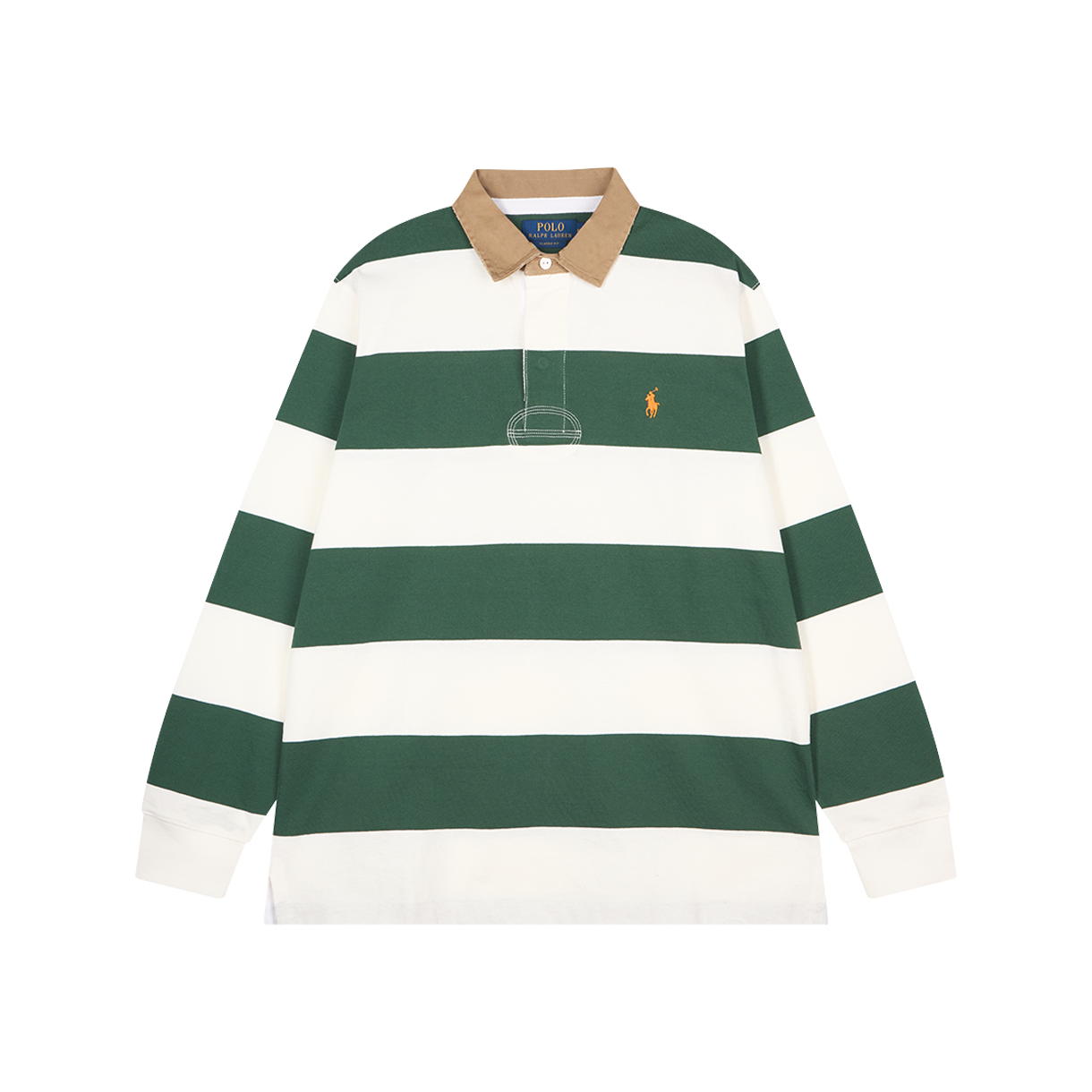 KM6ATSLRL58ML [10%적립] Polo Ralph Lauren Classic Fit Khaki Collar Rugby Shirt Grass Green Trophy Cream - 26SS