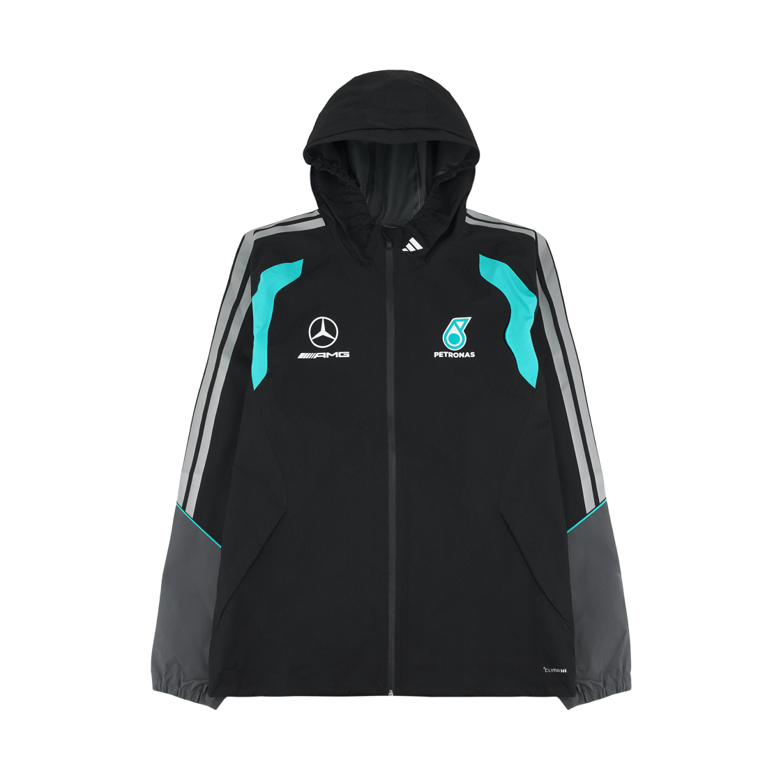 아디다스 x 메르세데스 AMG 페트로나스 F1 팀 메카닉스 레인 자켓 블랙 그레이 투 - KR 사이즈 (논 마킹 버전)